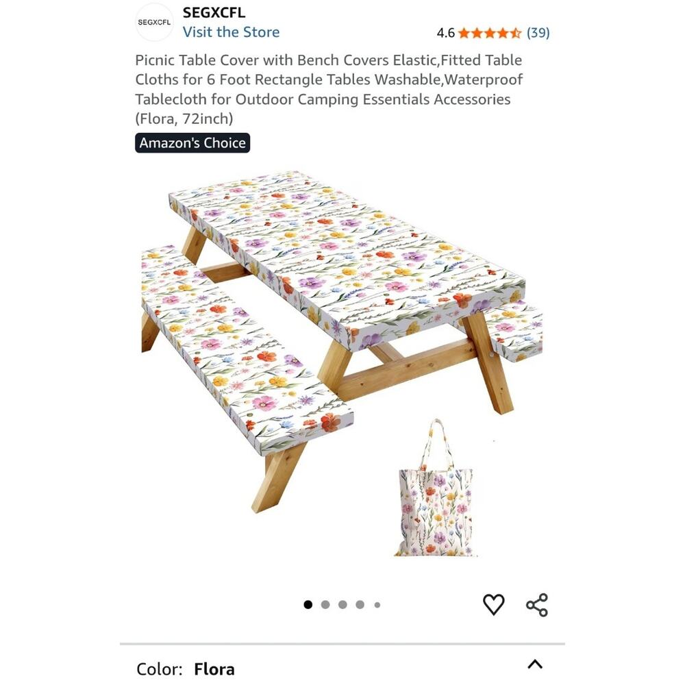 * Floral Picnic Table & Bench Covers Elastic NIB 6 foot